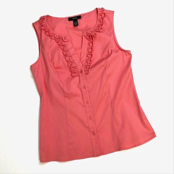 Alfani V-Neck Sleeveless Top Size 2 100% Cotton Coral Color Button Front NWOT - Picture 1 of 7